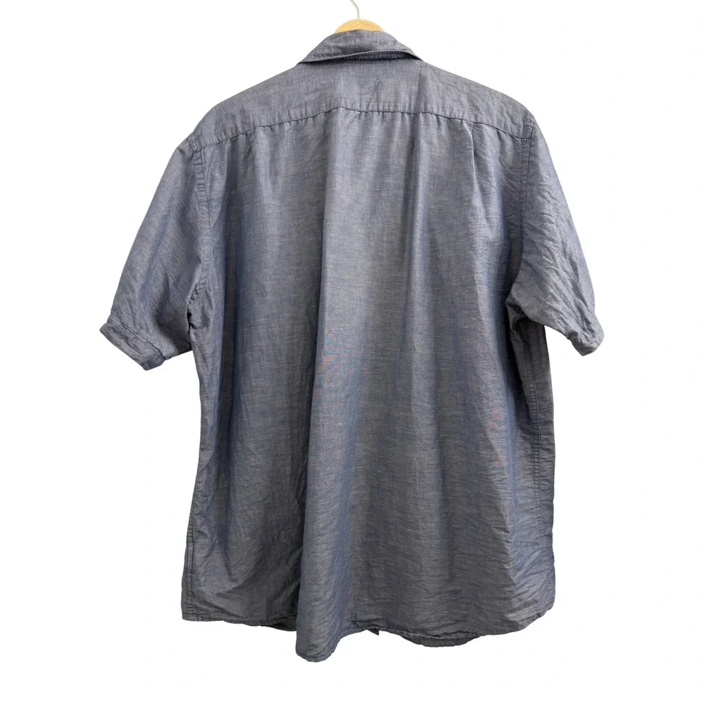Uniqlo Mens XL Blue Linen Cotton Blend Short Sleeve Button Down Shirt 414574 - Picture 3 of 6